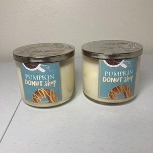Bath and Body Works Pumpkin Donut Shop 3-Wick Scented Candles Lot of 2